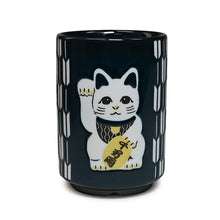 9 oz Black Lucky-Cat Ceramic Teacup — 4″ H