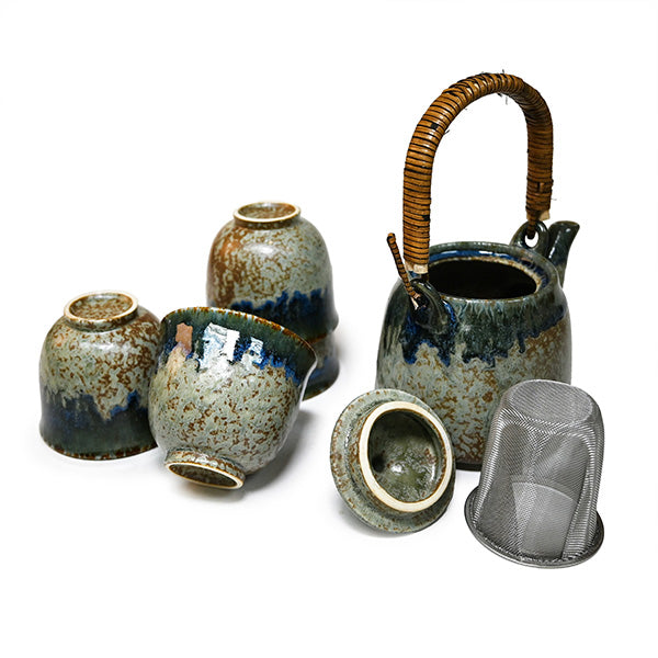 Speckled Gray & Blue KA64 tea set separate lid and mesh infuser