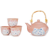 Pink Cat Tea Set with Teapot and Four Cups