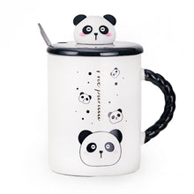 12 oz White & Black Scattered Panda Ceramic Mug with Lid & Spoon