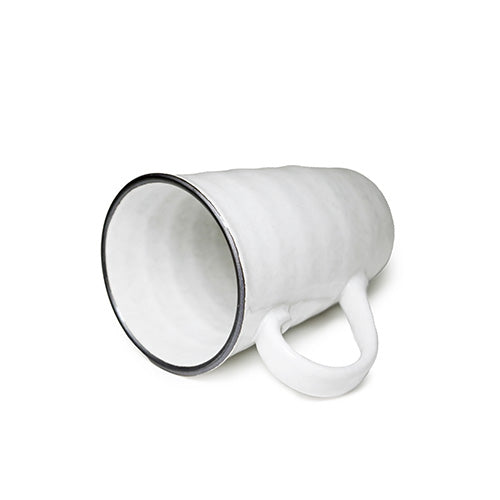K17-PE2 white ceramic mug with light mottling and a narrow dark rim