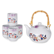 White and Purple Owl Tea Set with Four 5 oz Cups