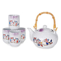 White and Purple Owl Tea Set with Four 5 oz Cups