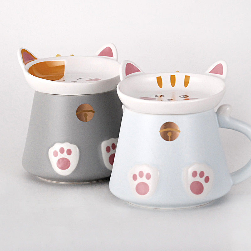 Gray cat-paw mug — two coordinated cat characters; mixed views show separately sold companion