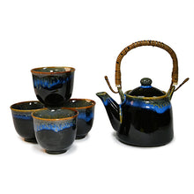 16 fl oz Black & Blue Tea Set with Four Cups & Infuser