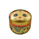 3¼″ Gold-tone Lucky Cat Stainless Steel Tea Container — 3¼″ High
