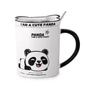 12 oz White Panda Ceramic Mug with Lid & Spoon