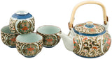 24 oz Ornate Floral Ceramic Tea Set — Teapot & 4 Cups