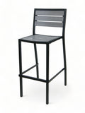 Gray Stackable Indoor/Outdoor Barstool with Black Aluminum Frame