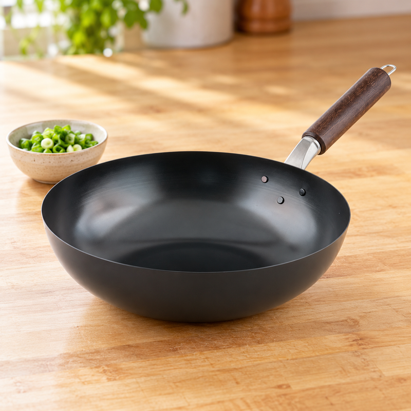 11.81" Iron Frying Pan — Long handle, open cooking area