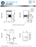 Hoshizaki IM-50BAA-Q original dimensional drawing with door-opening envelope, six-inch legs and utility connections
