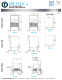 Hoshizaki KM-161BAJ and KM-161BWJ official shared dimensions, air-cooled and water-cooled views, door movement and separate utility connections
