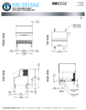 Hoshizaki KM-301BAK official dimensions, top overhang, hinged-door movement, adjustable legs and utility connections