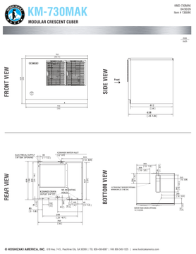 Hoshizaki KM-730MAK official head dimensions and utility connections