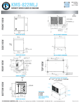 Hoshizaki KMS-822MLJ original dimensional drawing with head connections and separately sold SRK-10J reference