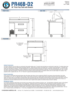 Hoshizaki PR46B-D2 official dimension and construction sheet