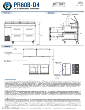 Hoshizaki PR60B-D4 official dimension and construction sheet