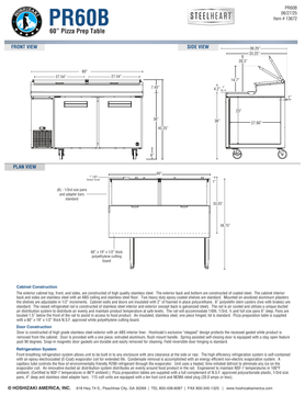 Hoshizaki PR60B official dimension and construction sheet