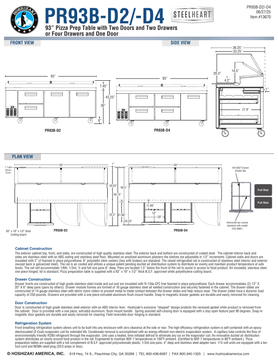 Hoshizaki PR93B-D2 official dimension and construction sheet; shared PR93B-D2/D4 drawings