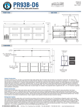 Hoshizaki PR93B-D6 official dimension and construction sheet