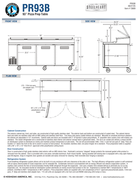 Hoshizaki PR93B official dimension and construction sheet