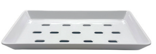 MELAMINE PLATE W/ HOLES (WHITE) 8-3/4X5"