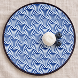 Blue wave round melamine plate with mochi and blueberries