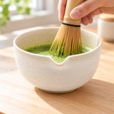 K537-SPW cream pouring matcha bowl used to whisk matcha