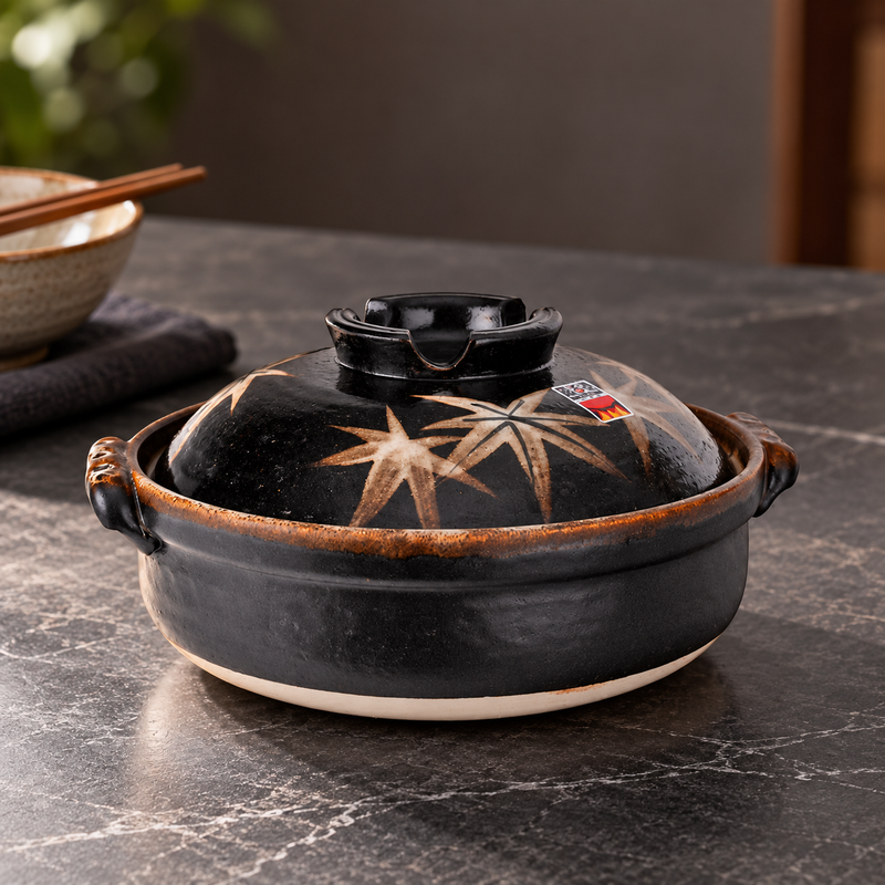 D8-ML maple-leaf donabe in a restaurant table setting