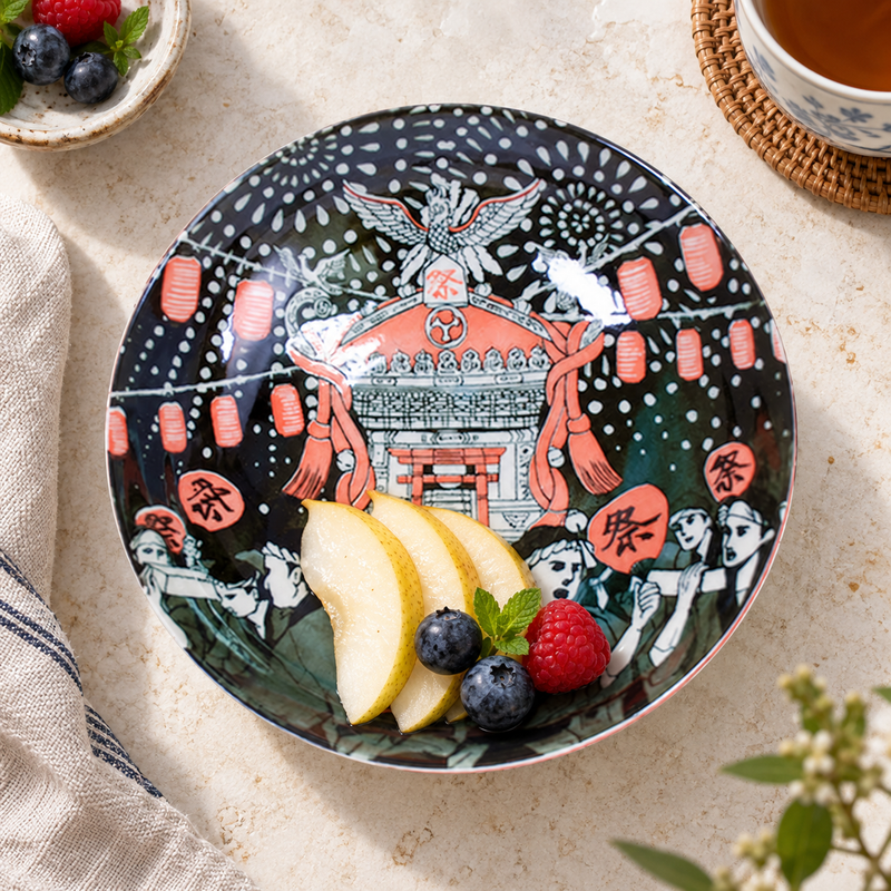 KN286-MA illustrated deep plate with sliced pear and berries