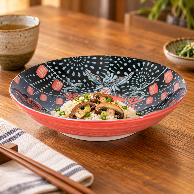 KN286-MA illustrated deep plate with mushroom rice