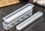 L-8582 transparent sushi mold components in their source arrangement on a prep counter