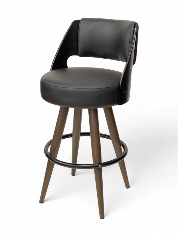 Black Upholstered Swivel Restaurant Barstool