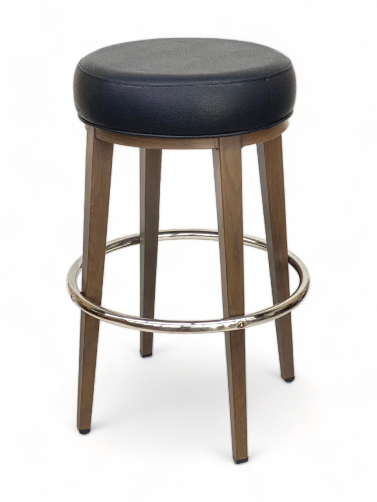 Walnut Wood-Grain Metal Round-Seat Restaurant Barstool