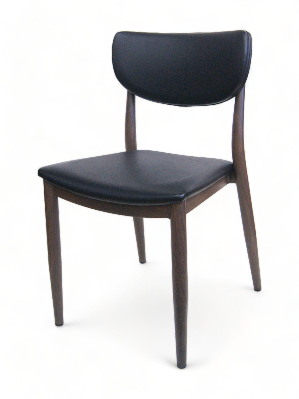 Upholstered Restaurant Chair with Walnut Wood-Grain Metal Frame – Black