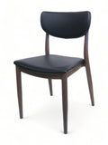 Upholstered Restaurant Chair with Walnut Wood-Grain Metal Frame – Black
