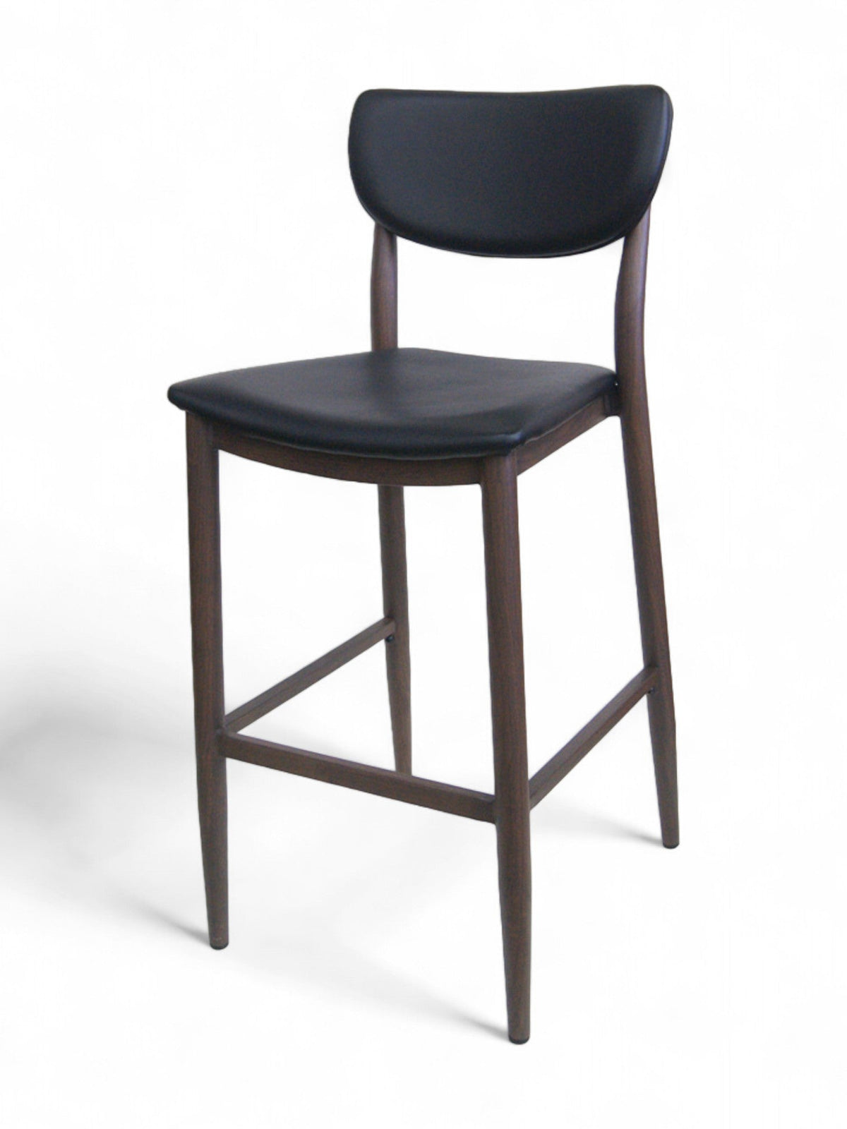 Upholstered Restaurant Barstool with Walnut Wood-Grain Metal Frame – Black