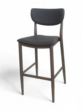 Upholstered Restaurant Barstool with Walnut Wood-Grain Metal Frame – Brown
