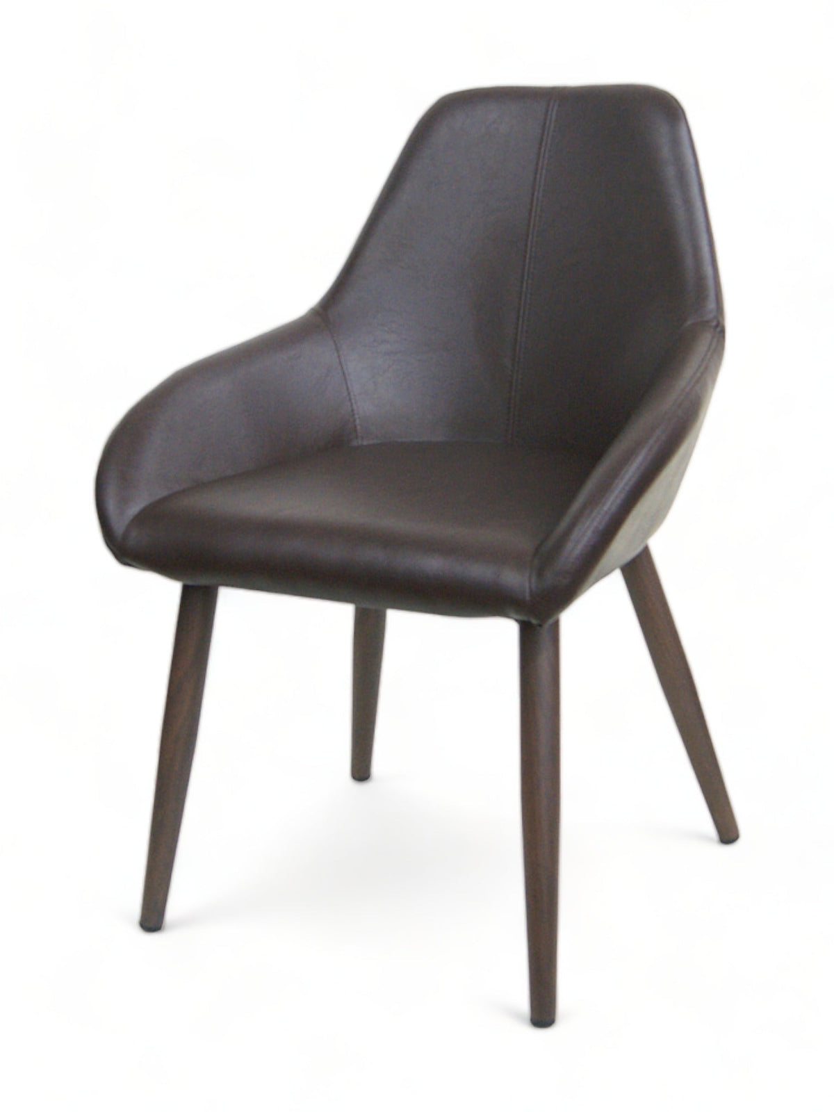 Brown Upholstered Restaurant Chair with Walnut Wood-Grain Metal Frame