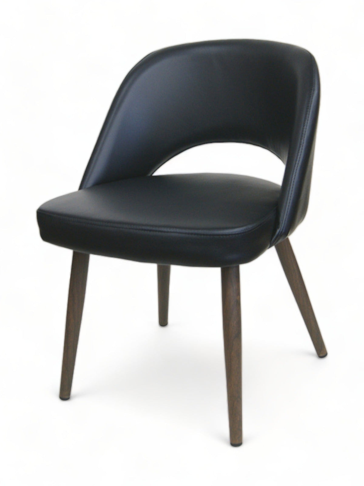 Curved Upholstered Restaurant Chair with Walnut Wood-Grain Metal Frame – Black