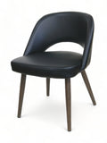 Curved Upholstered Restaurant Chair with Walnut Wood-Grain Metal Frame – Black