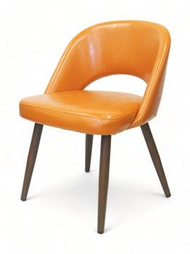 Curved Upholstered Restaurant Chair with Walnut Wood-Grain Metal Frame – Orange