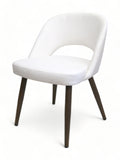 Curved Upholstered Restaurant Chair with Walnut Wood-Grain Metal Frame – White