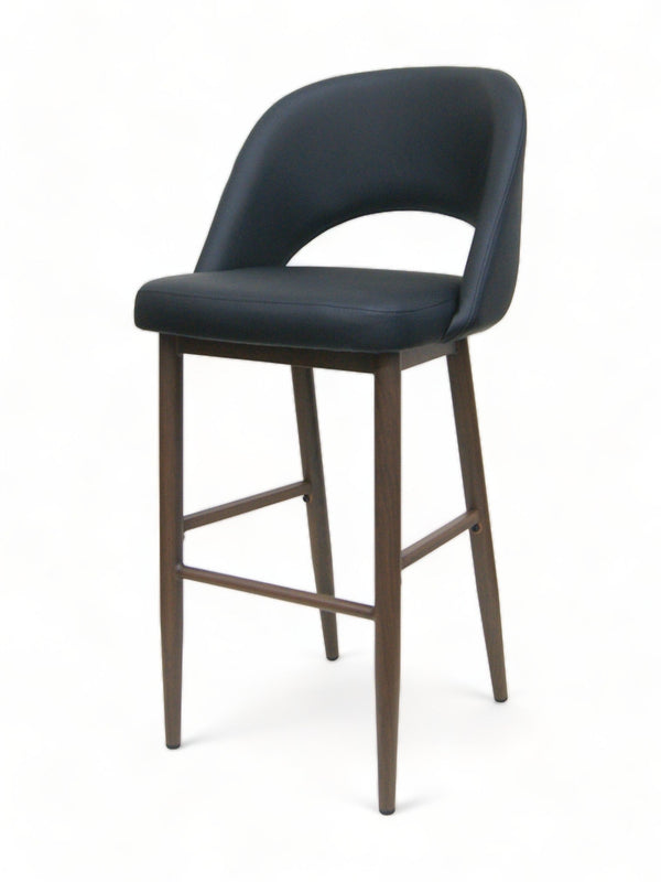 Curved Upholstered Restaurant Barstool with Walnut Wood-Grain Metal Frame