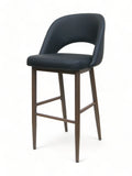 Curved Upholstered Restaurant Barstool with Walnut Wood-Grain Metal Frame – Black