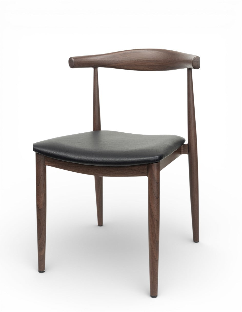 Black Padded Seat Restaurant Chair with Wood-Grain Metal Frame – Walnut