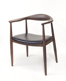 Black Padded Seat Restaurant Armchair with Wood-Grain Metal Frame – Walnut