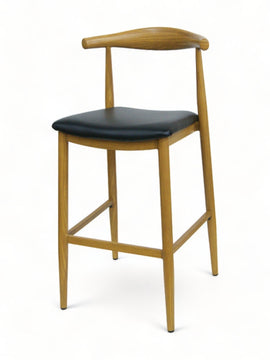 Black Padded Seat Restaurant Barstool with Wood-Grain Metal Frame – Oak
