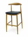 Black Padded Seat Restaurant Barstool with Wood-Grain Metal Frame – Oak