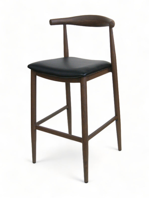Black Padded Seat Restaurant Barstool with Wood-Grain Metal Frame